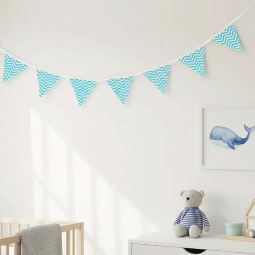 Bandeirinhas Em Tecido Chevron Azul Varal Decorativo