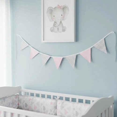 Bandeirinhas De Tecido Chevron Cinza/branco E Rosa Liso