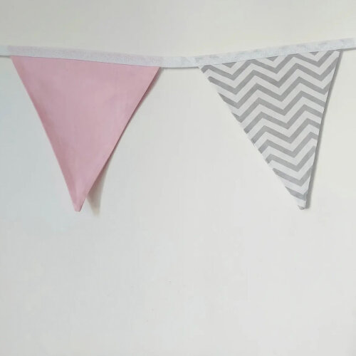 Bandeirinhas De Tecido Chevron Cinza/branco E Rosa Liso