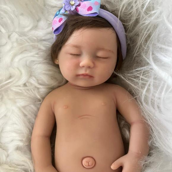 Bebe Reborn Silicone Sólido Menina Olhos Fechados