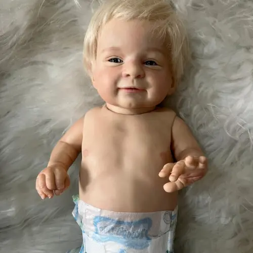 Bebê Reborn Menino Loiro Olhos Azuis Vinil