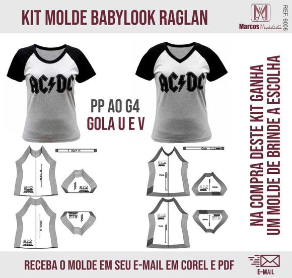 Kit Molde Modelagem Babylook Raglan Feminina Gola U e V 9006
