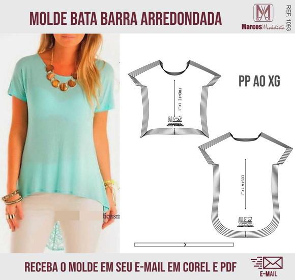 Molde Modelagem Bata Feminina Barra Arredondada 1093