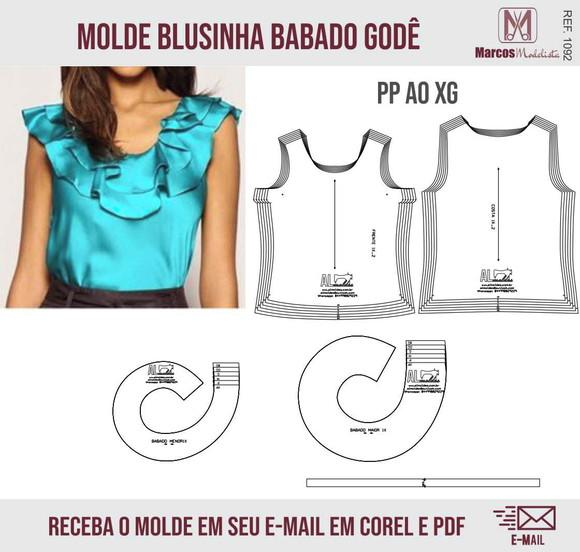 Molde Modelagem Blusa Feminina Babado Gode 1092