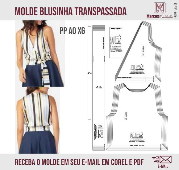 Molde Modelagem Blusa Feminina Traspassada e Amarração 1091