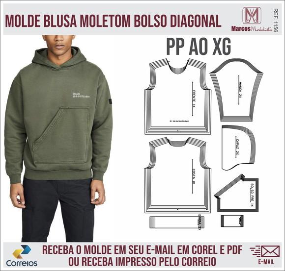 Molde Modelagem Blusa Moletom Bolso Diagonal 1156