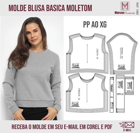 Molde Modelagem Blusa Moletom Feminino Basico 1066