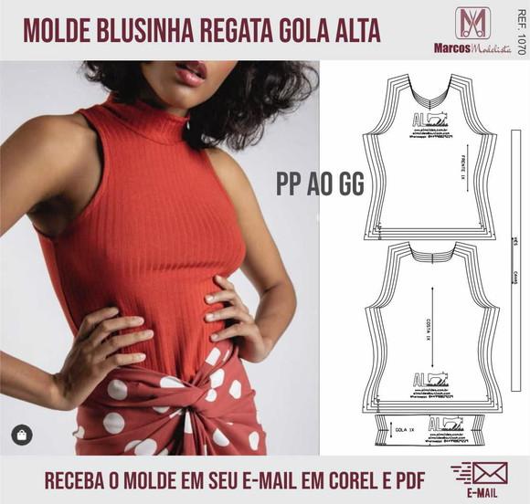 Molde Modelagem Blusinha Regata Gola Alta 1070