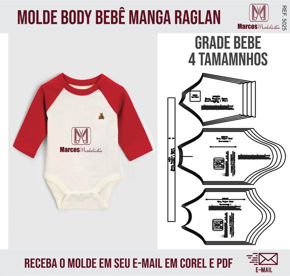 Molde Modelagem Body Bebê Manga Raglan 5025