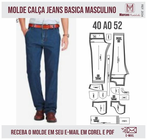 Molde Modelagem Calça Jeans ou brim Masculina Basico 2034