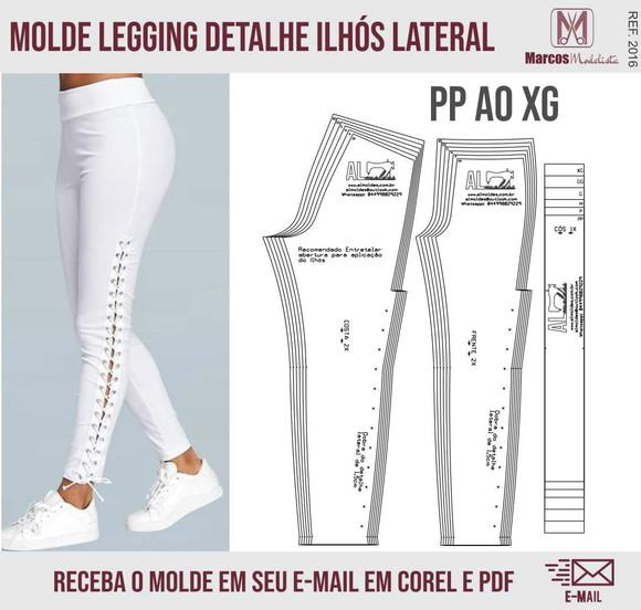 Molde Modelagem Calça Legging Detalhe ilhos Lateral 2016