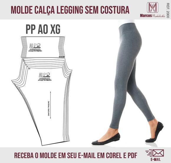 Molde Modelagem Calça legging Sem Costura Lateral 2000
