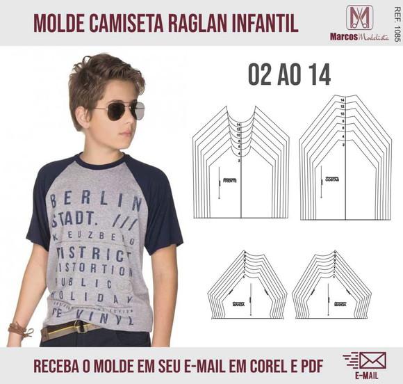 Molde Modelagem Camiseta Infantil Raglan 1085