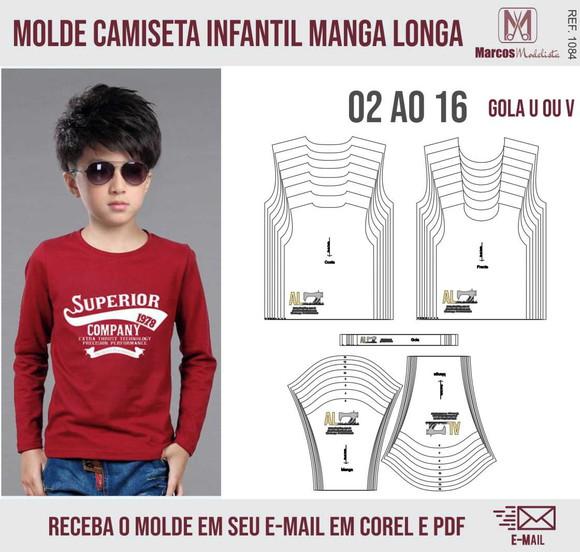 Molde Modelagem Camiseta Infantil Manga Longa 1084