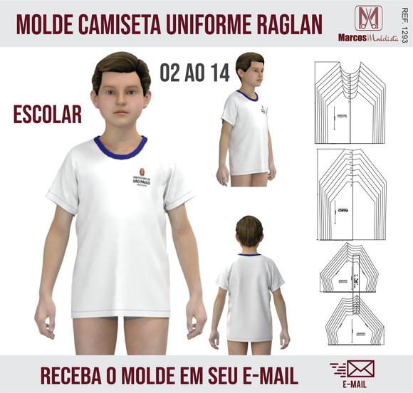 Molde Modelagem Camiseta Raglan Uniforme Escolar 1293