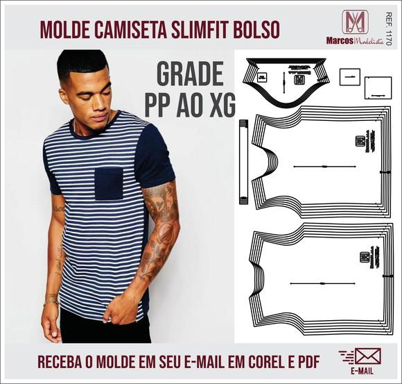 Molde Modelagem Camiseta Slim Fit Bolso 1170