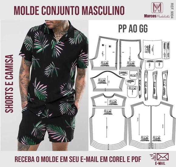 Molde Modelagem Conjunto Masculino Camisa e Shorts 9004