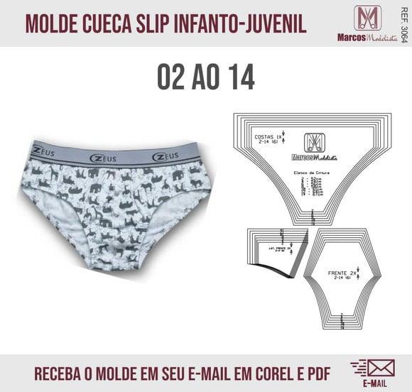 Molde Modelagem Cueca Slip Infanto Juvenil 3064