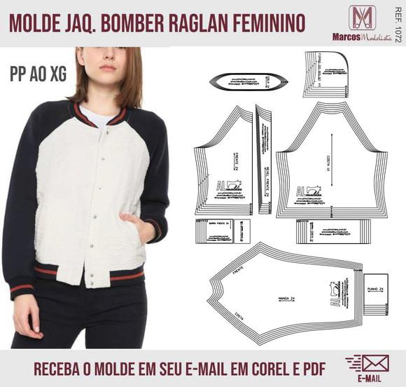 Molde Modelagem Jaqueta Bomber Feminino Raglan 1072
