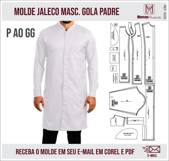 Molde Modelagem Jaleco Masculino Slim Gola Padre 0032