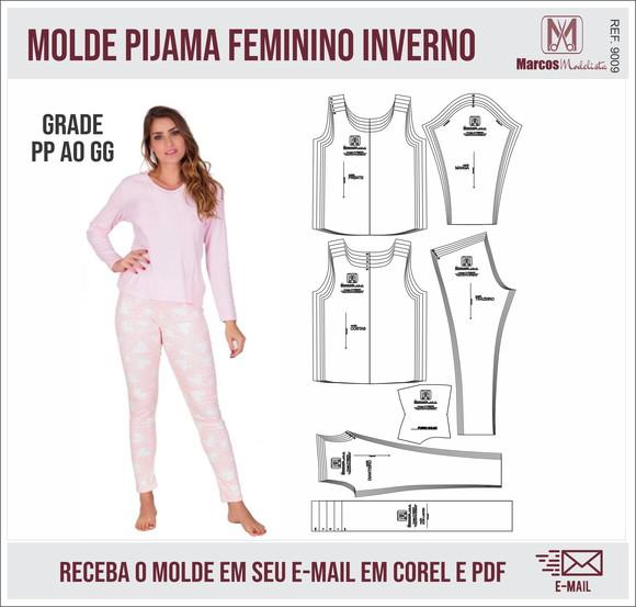 Molde Modelagem Pijama Feminino Inverno 9009
