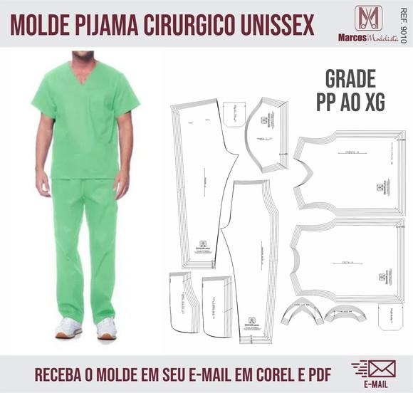 Molde Modelagem Pijama Hospitalar Unissex 9010