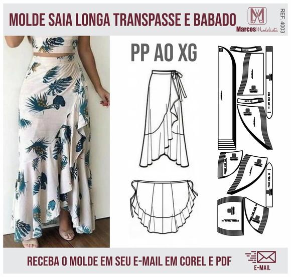 Molde Modelagem Saia Longa Transpasse e Babado 4003