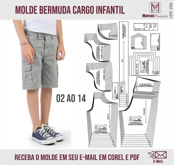 Molde Modelagem Shorts Bermuda Cargo Infantil 3031