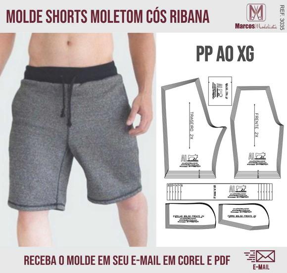 Molde Modelagem Shorts Moletom Masculino Cós Ribana 3035