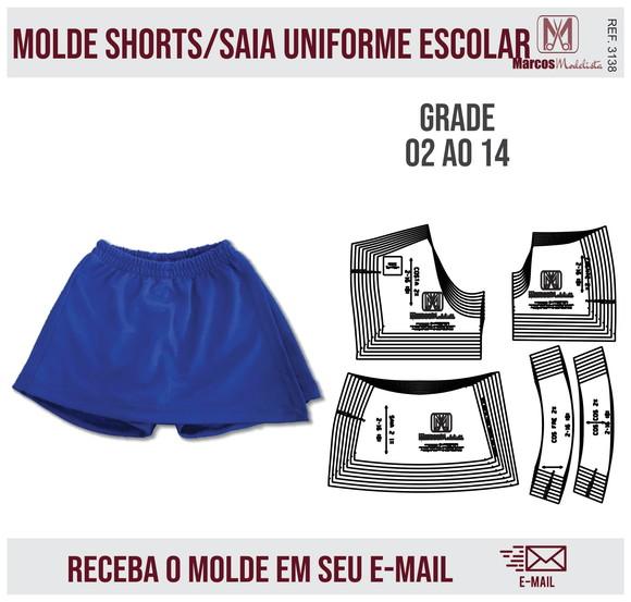 Molde Modelagem Shorts Saia Infantil Uniforme Escolar 3138