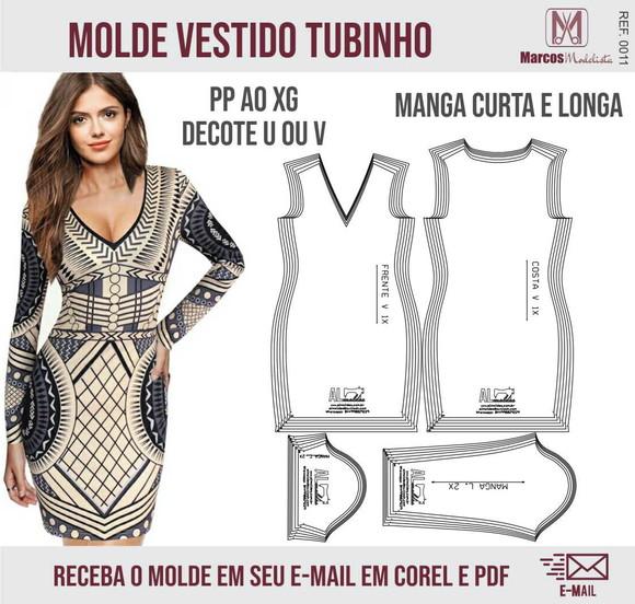 Molde Vestido Tubinho de malha 0011