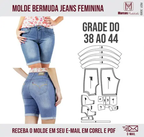 Molde Modelagem Bermuda Jeans Feminina 3089
