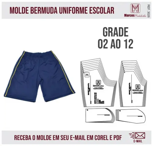 Molde Modelagem Bermuda Uniforme Escolar 3026