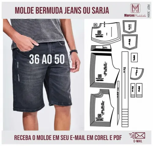 Molde Modelagem Bermuda Jeans Sarja Brim 3084