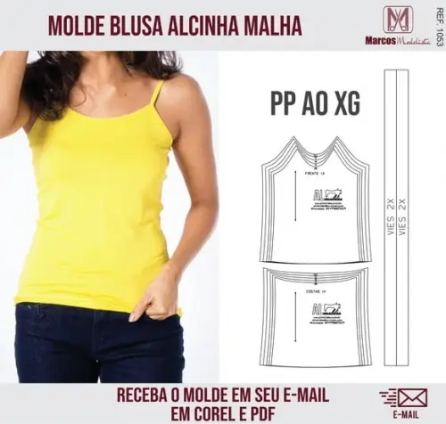 Molde Modelagem Blusa Alcinha Malha 1053