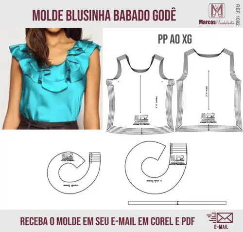 Molde Modelagem Blusa Feminina Babado Gode 1092