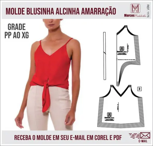 Molde Modelagem Blusa Alcinha Tecido Plano Amarração 1175