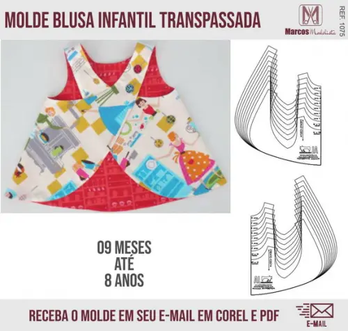Molde Modelagem Blusa Infantil Transpassada 1075