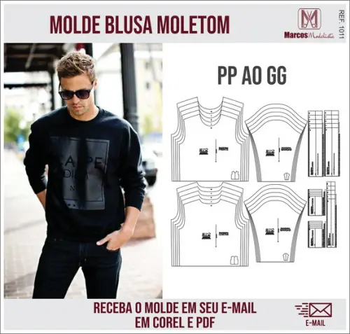 Molde Modelagem Blusa Moletom Basico Unisex 1011