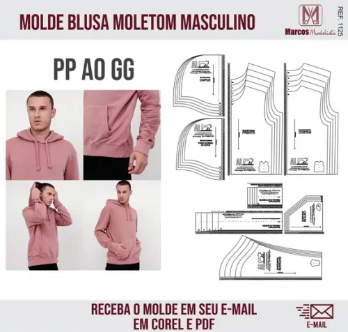 Molde Modelagem Blusa Moletom Masculino 1125