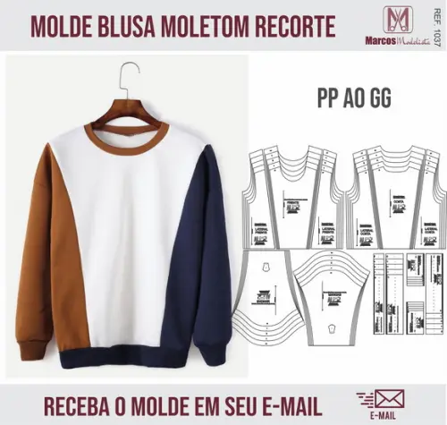 Molde Modelagem Blusa Moletom Com Recorte Lateral 1037