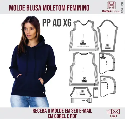 Molde Modelagem Blusa Moletom Feminino 1132