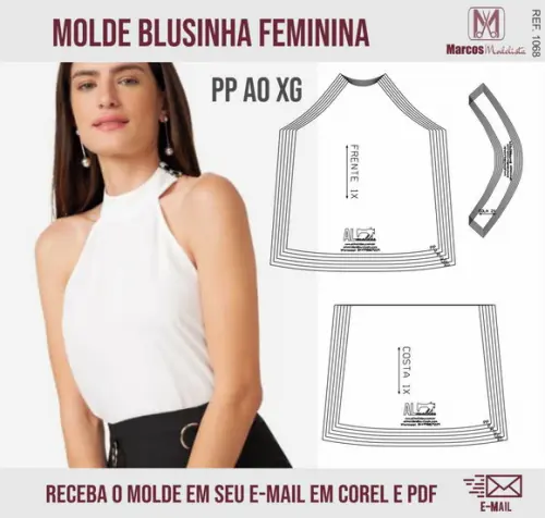 Molde Modelagem Blusinha Frente Unica Gola 1068