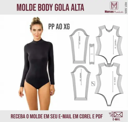 Molde Modelagem Body Feminino Gola Fechada 5005