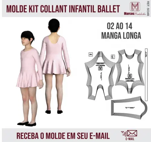 Molde Modelagem Body ou Collant Ballet Manga Long Saia 5034b