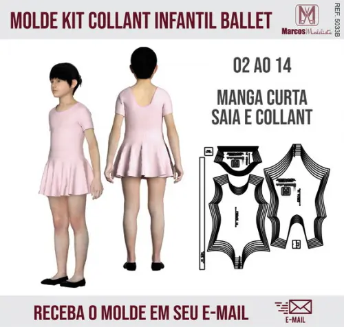 Molde Modelagem Body ou Collant Ballet Manga Curt Saia 5033b