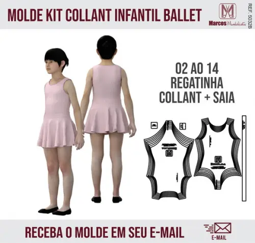 Molde Modelagem Body ou Collant Ballet Regatinha Saia 5032b