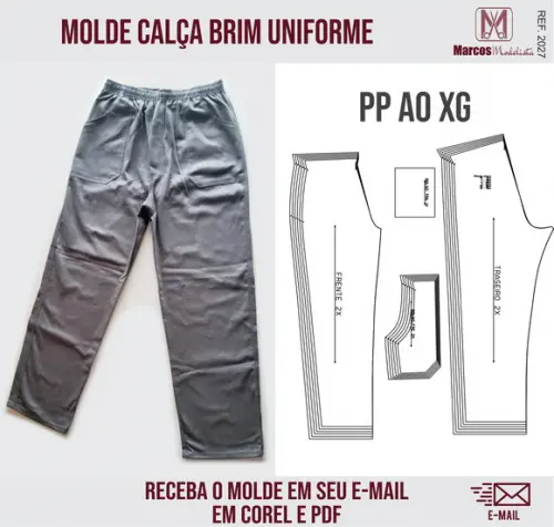 Molde Modelagem Calça brim Uniforme Fardamento 2027