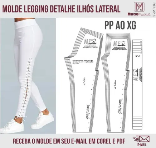 Molde Modelagem Calça Legging Detalhe ilhos Lateral 2016