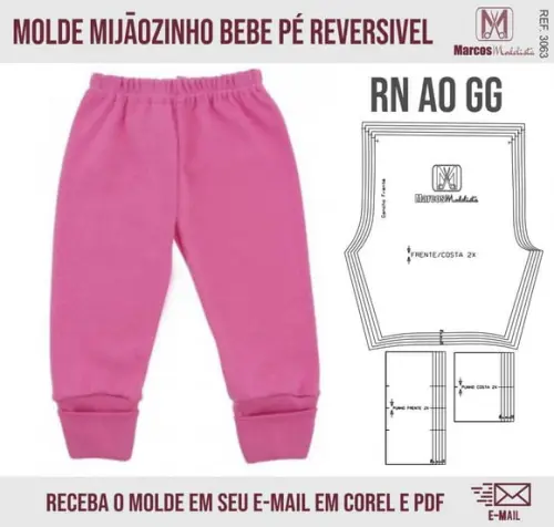 Molde Modelagem calça mijãozinho Bebe Pé Reversível 3063